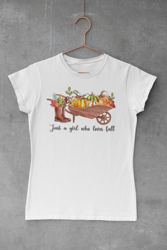 Girl who Loves Fall Wheelbarrow Transfer