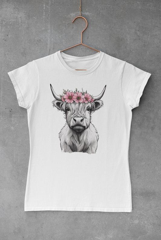 Floral Highland Cow Transfer