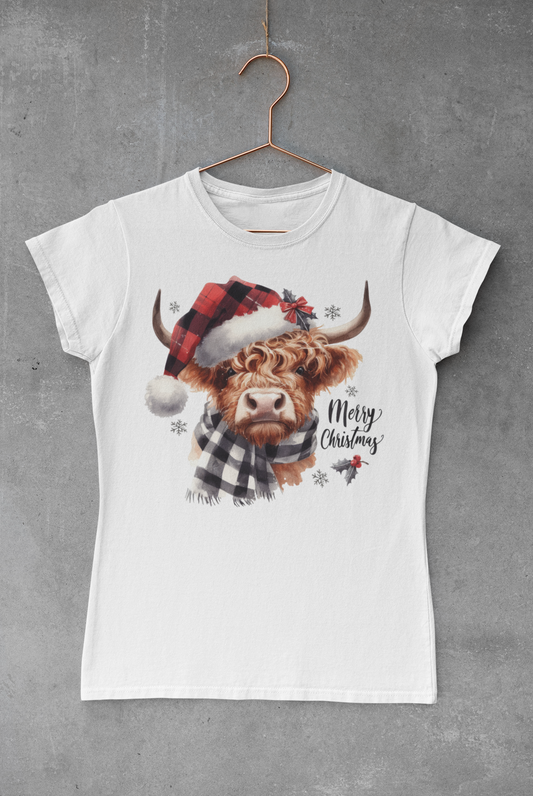 Highland Cow With Santa Hat Transfer