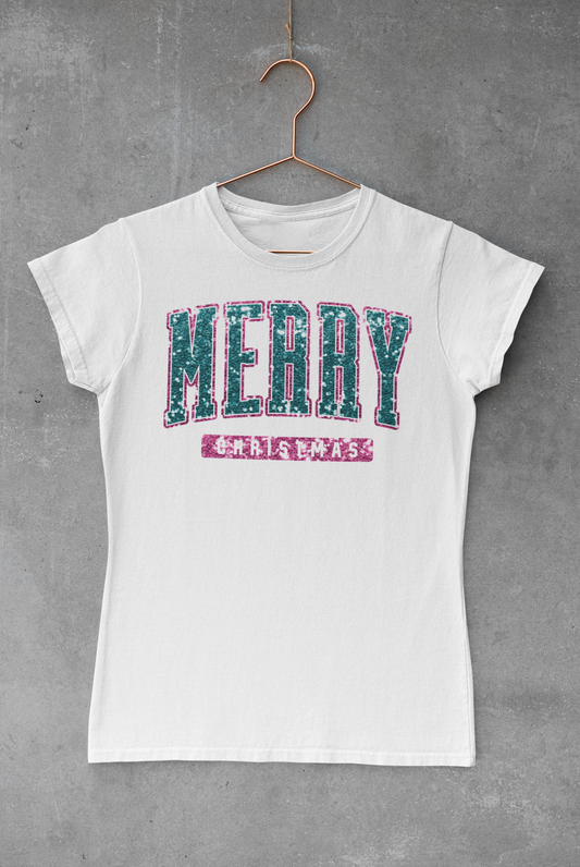 Pink & Aqua Merry Christmas Transfer
