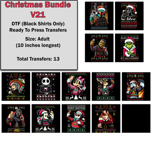 Christmas Transfer Bundle 21 For Black Shirts