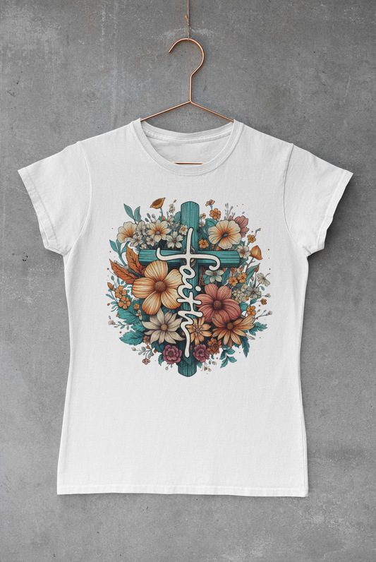 Faith Flowers Cross Transfer