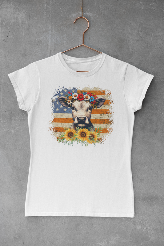 USA Cow & Sunflowers Transfer