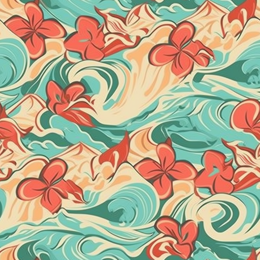 Abstract Waves & Hibiscus Flowers 12x12 Patterned Vinyl Sheet