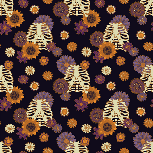 Floral Skeleton Torsos 12x12 Patterned Vinyl Sheet
