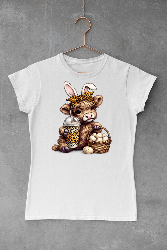 Easter Highland Cow Leopard Bow