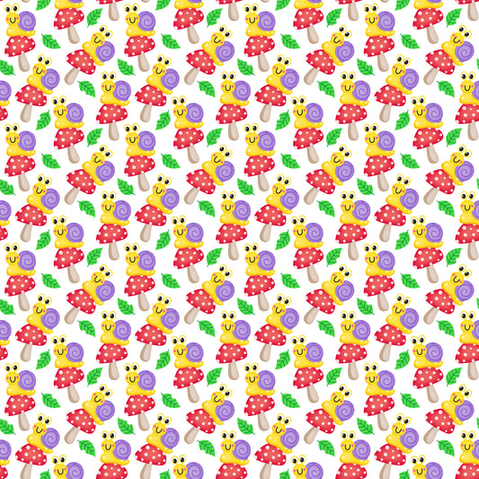 Cute Snails & Mushrooms 12x12 Patterned Vinyl Sheet