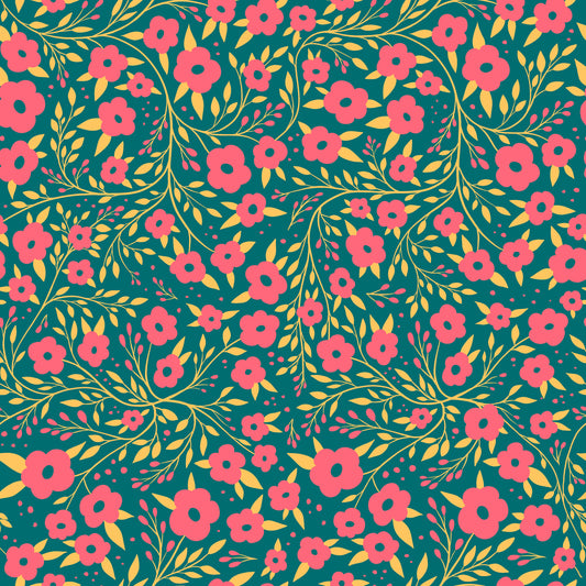 Dainty Pink Flowers Green Background 12x12 Patterned Vinyl Sheet