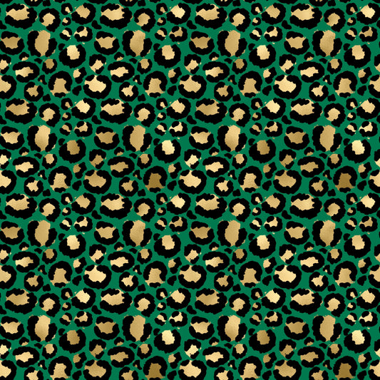 Emerald & Gold Leopard Print Patterned Vinyl Sheet