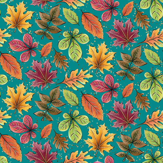 Glitter Fall Leaves Blue 12x12 Patterned Vinyl Sheet