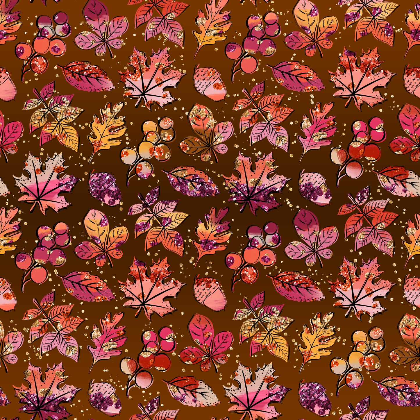 Glitter Fall Leaves Brown 12x12 Patterned Vinyl Sheet