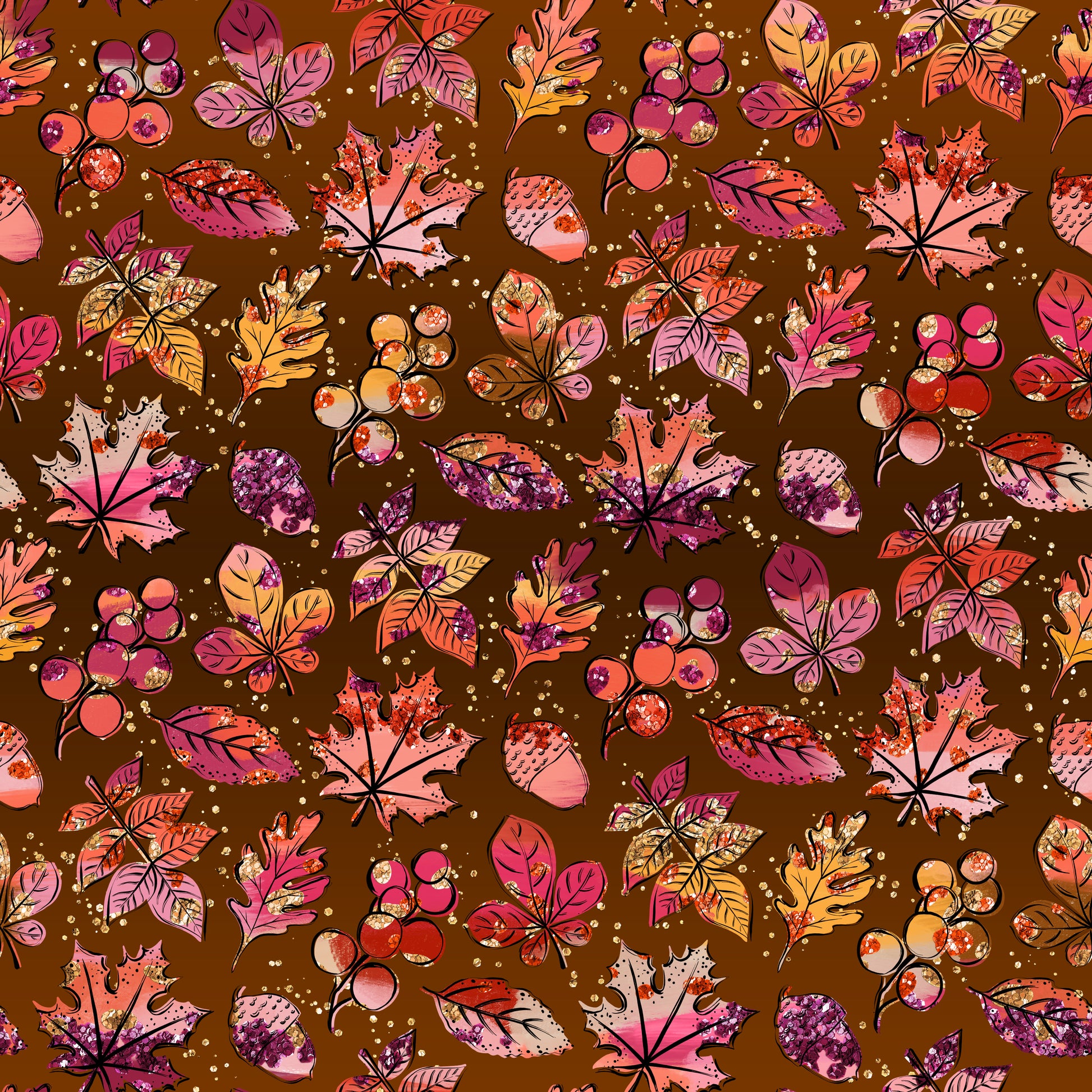 Glitter Fall Leaves Brown 12x12 Patterned Vinyl Sheet