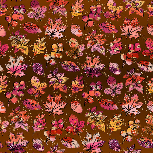 Glitter Fall Leaves Brown 12x12 Patterned Vinyl Sheet
