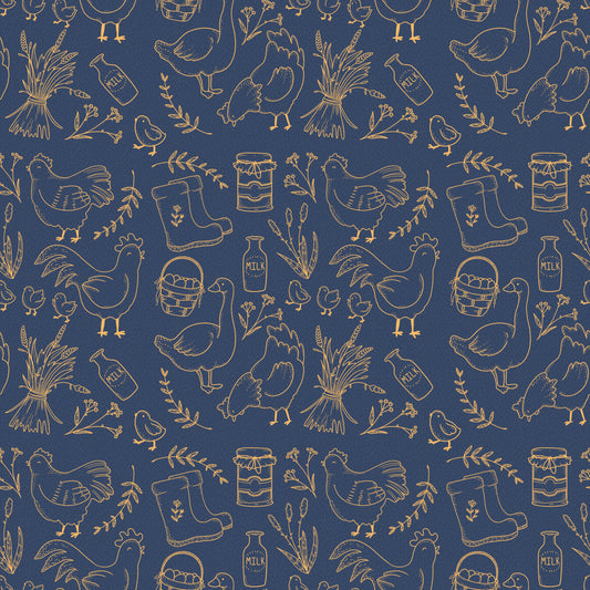 Happy Chickens Navy 12x12 Patterned Vinyl Sheet