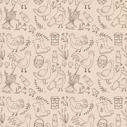 Happy Chickens Tan 12x12 Patterned Vinyl Sheet