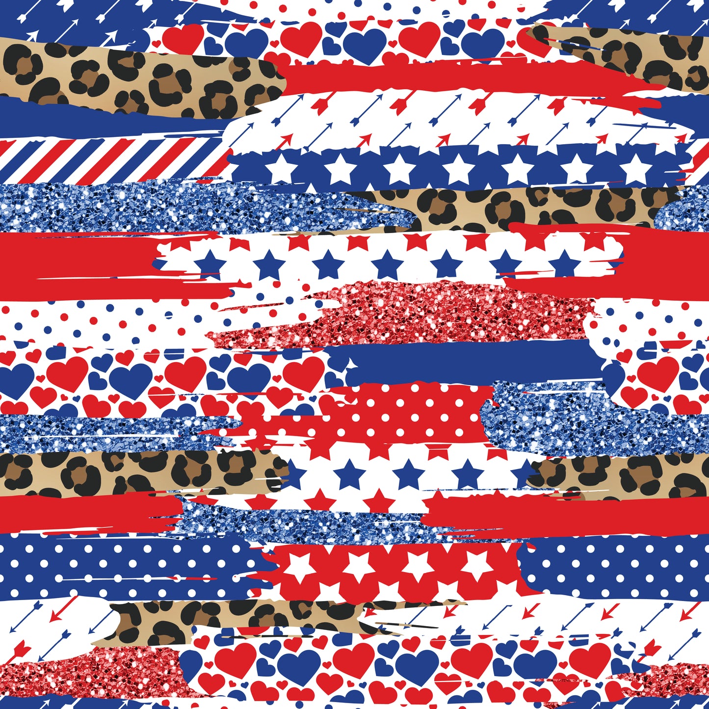 Leopard, Red, White & Blue Brush Strokes 12x12 Patterned Vinyl Sheet