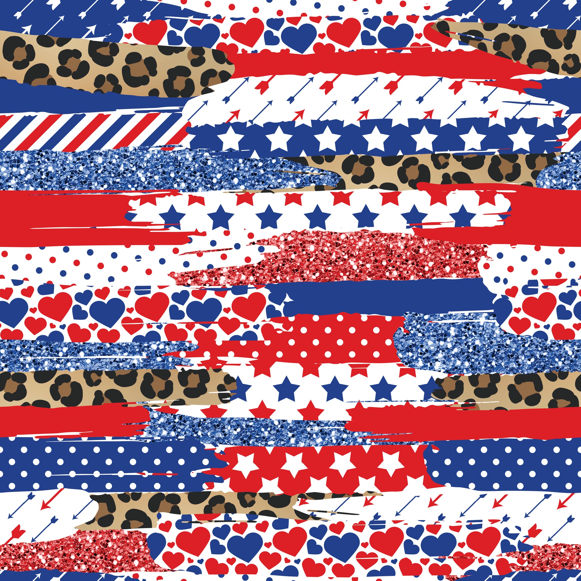 Leopard, Red, White & Blue Brush Strokes 12x12 Patterned Vinyl Sheet