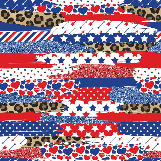 Leopard, Red, White & Blue Brush Strokes 12x12 Patterned Vinyl Sheet