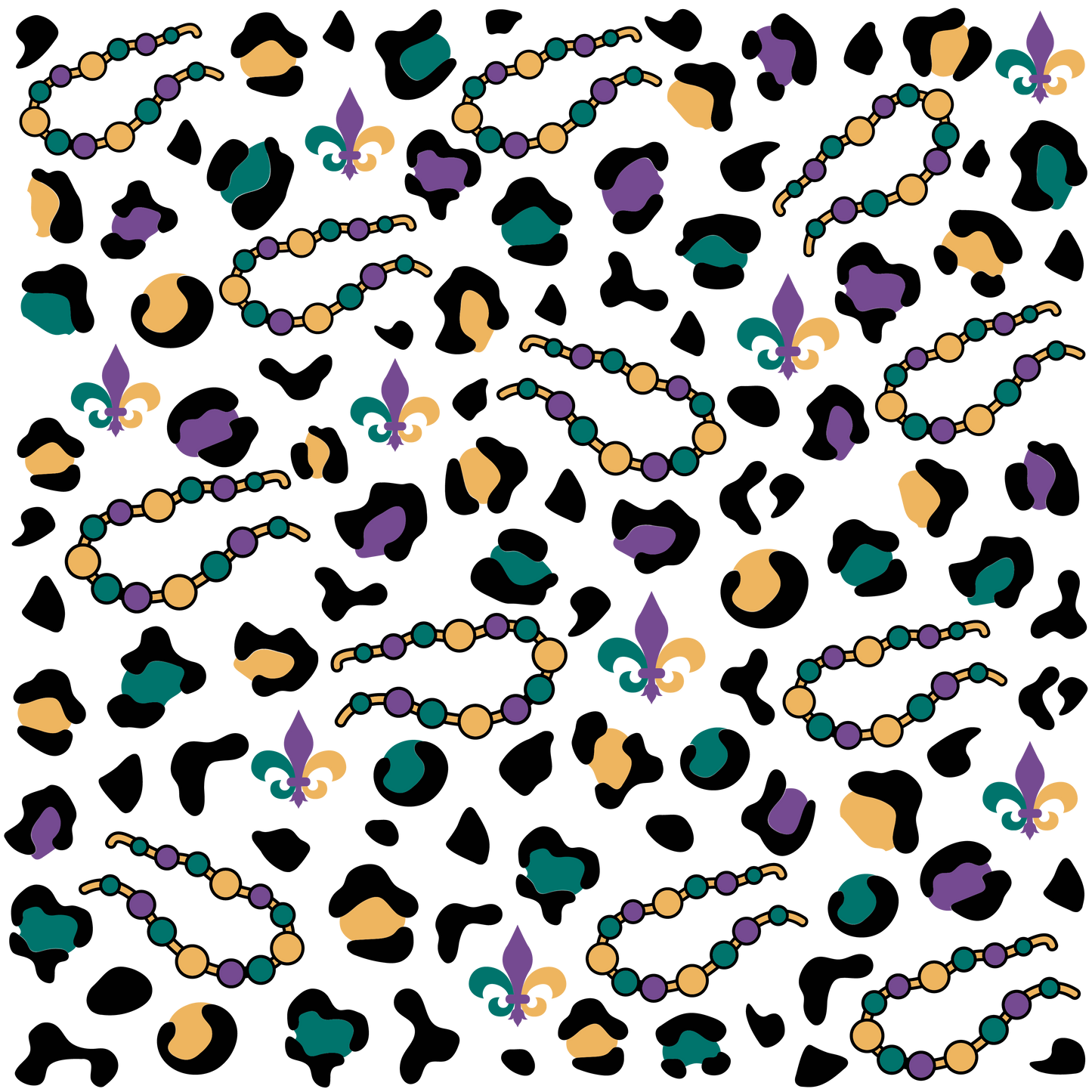 Mardi Gras Beads Leopard Print 12x12 Patterned Vinyl Sheet