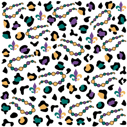 Mardi Gras Beads Leopard Print 12x12 Patterned Vinyl Sheet