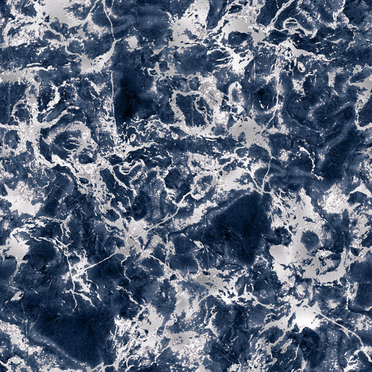 Navy Blue & Silver Marble Patterned Vinyl Sheet