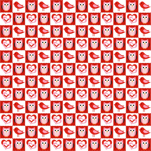 Owl, Bird & Hearts Stamps 12x12 Patterned Vinyl Sheet