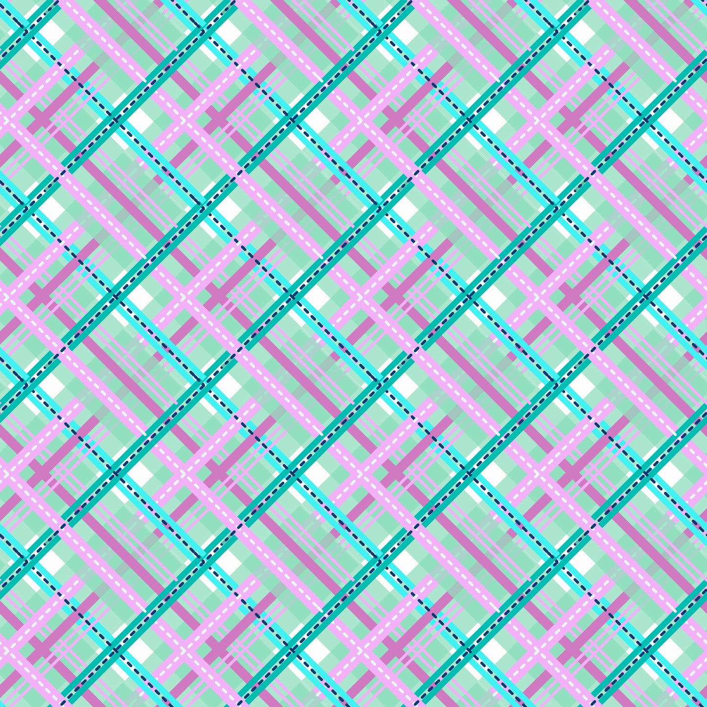 Pink & Turquoise Spring Plaid Patterned Vinyl Sheet