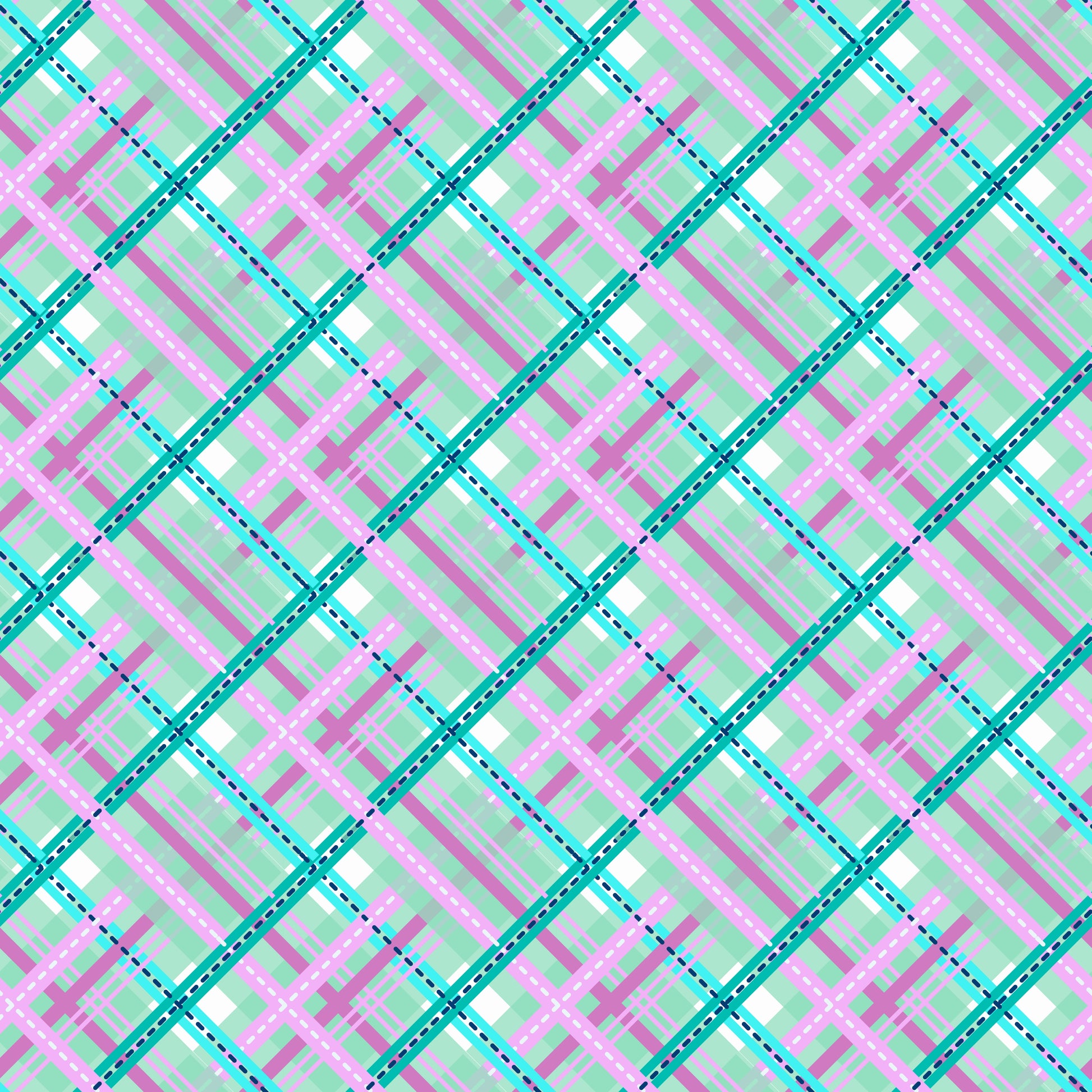 Pink & Turquoise Spring Plaid Patterned Vinyl Sheet