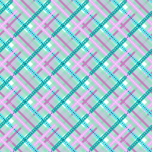 Pink & Turquoise Spring Plaid Patterned Vinyl Sheet