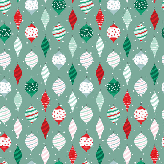 Red, Green & White Ornaments 12x12 Patterned Vinyl Sheet