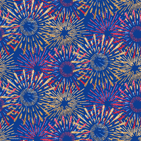 Red, Blue & Gold Fireworks 12x12 Patterned Vinyl Sheet