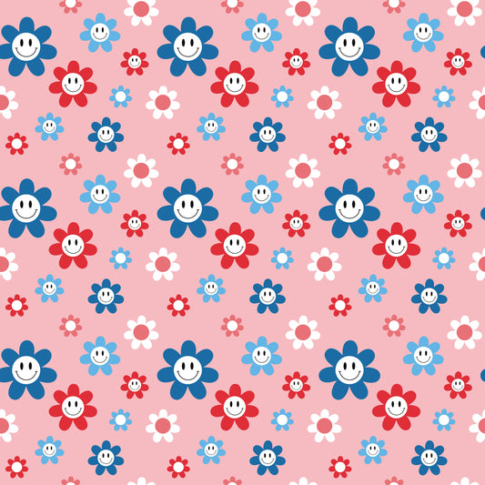 Red, White & Blue Smiling Daisies 12x12 Patterned Vinyl Sheet