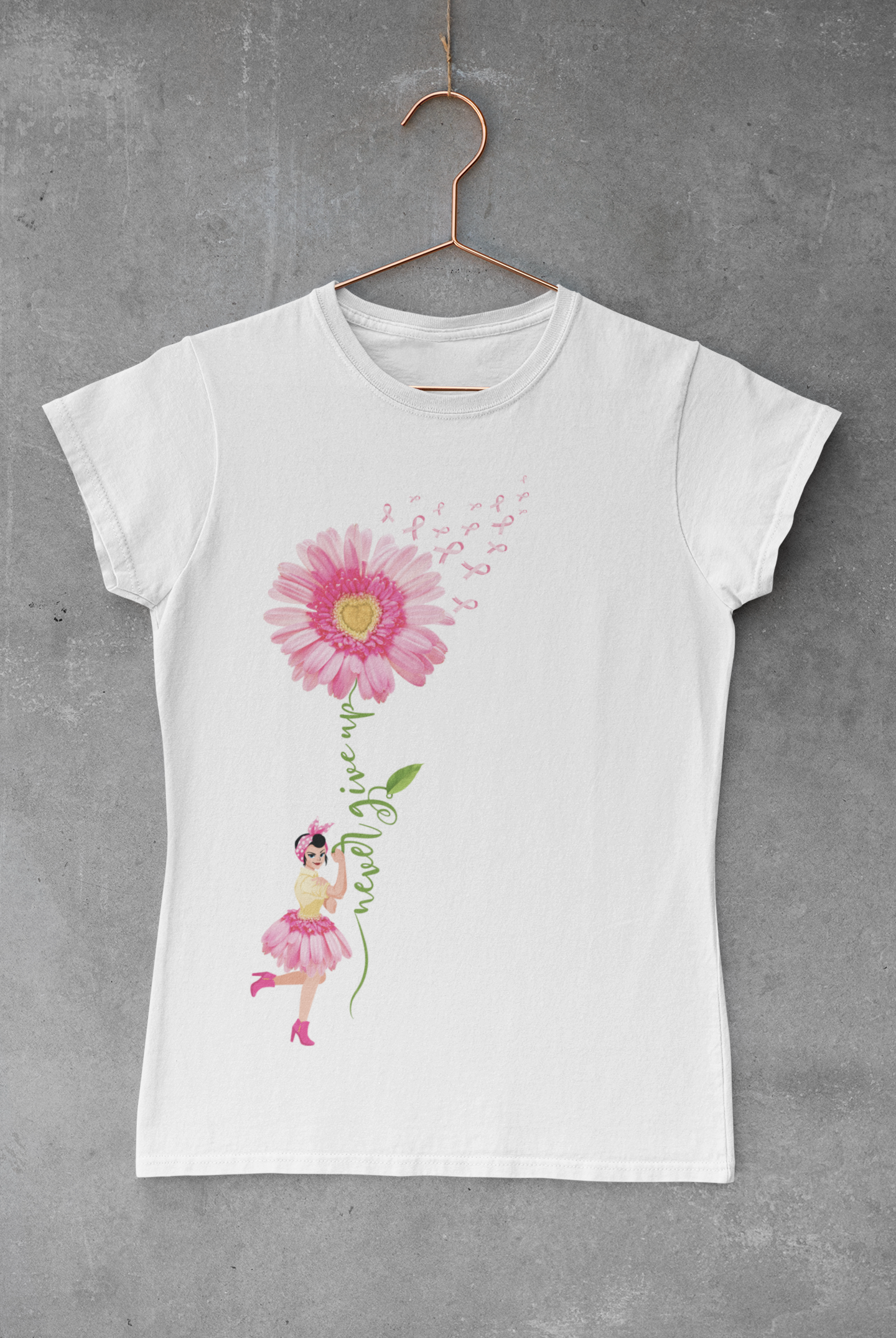 Never Give Up Flower (Breast Cancer Awareness) Sublimation Transfer