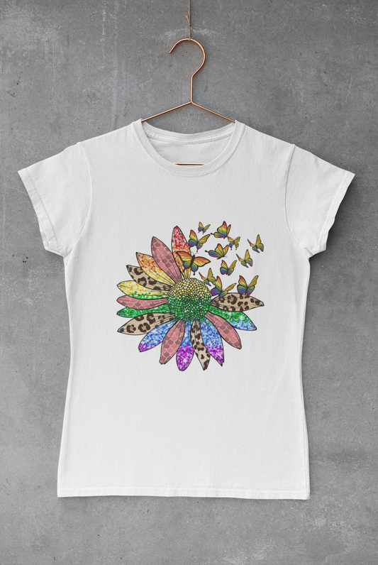Sunflower Rainbow Butterflies Transfer