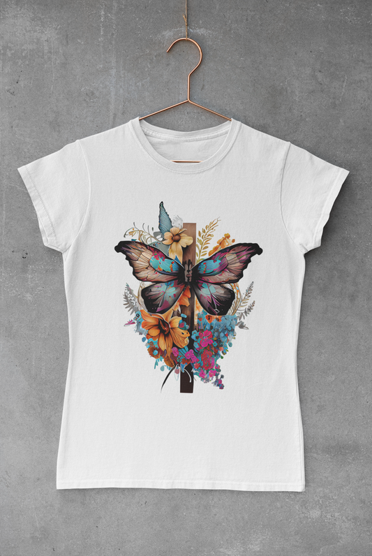 Floral Butterfly Cross Transfer