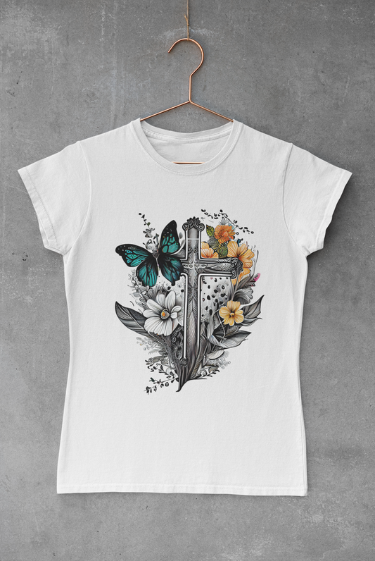 Blue Butterfly Cross Transfer