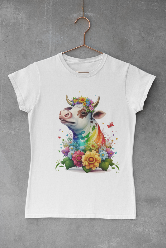 Bright Floral Cow Transfer