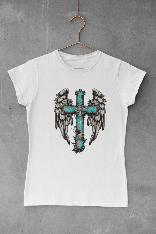 Blue Cross with Wings Transfer