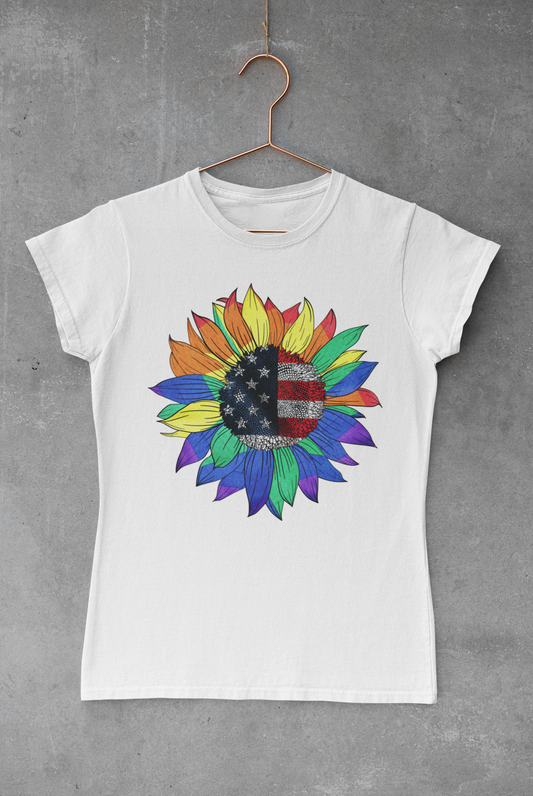 Sunflower Rainbow USA Flag Transfer