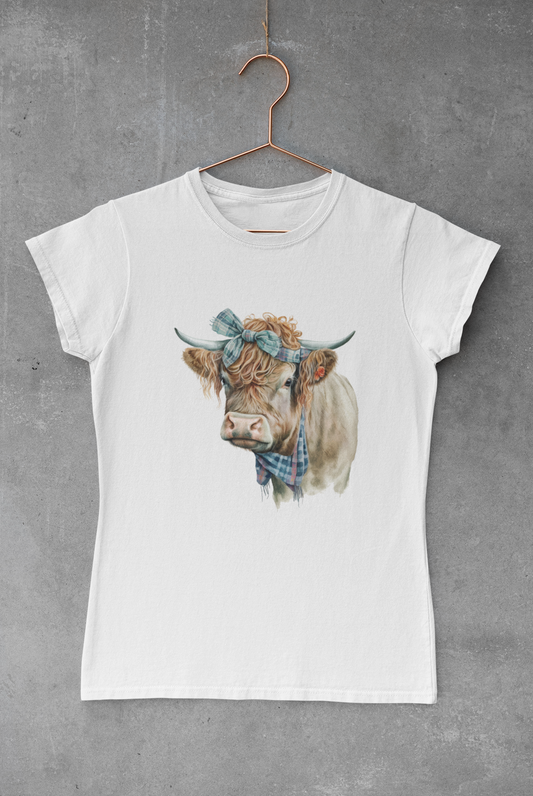 Rustic Highland Cow Blue Bandana Transfer