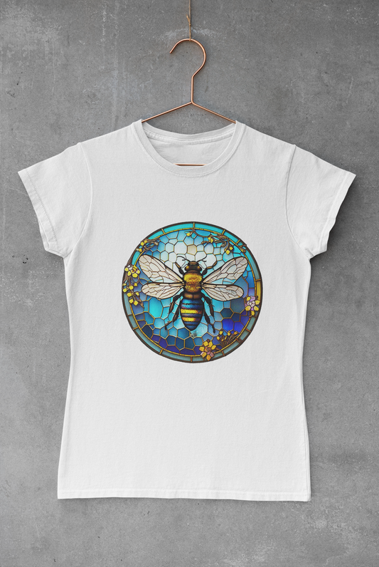 Stained Glass Blue Bee Transfer