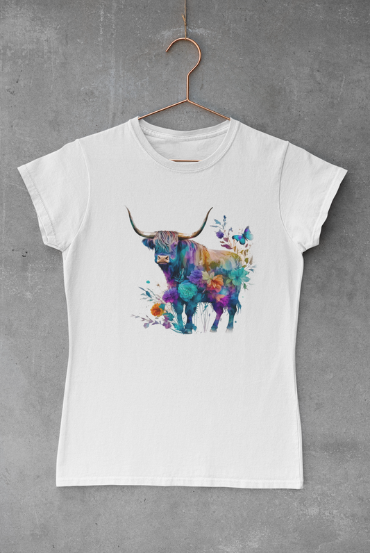 Bright Floral Highland Cow Transfer