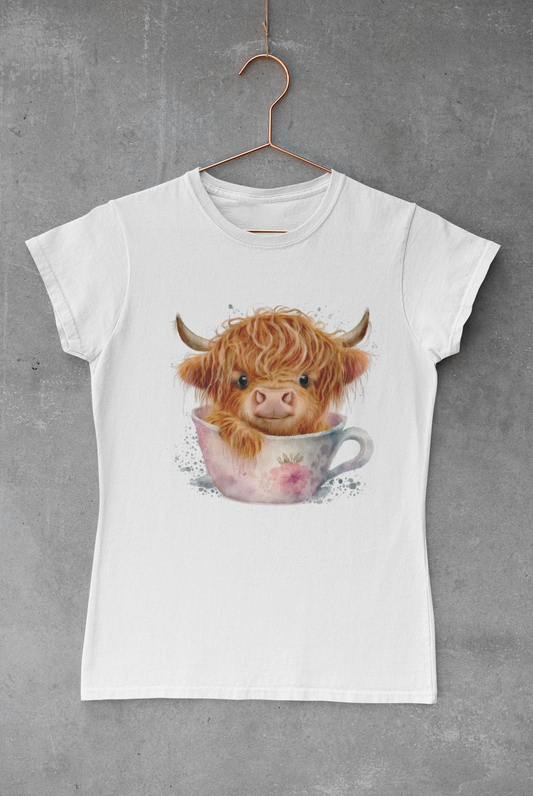 Vintage Highland Cow Floral Teacup Transfer