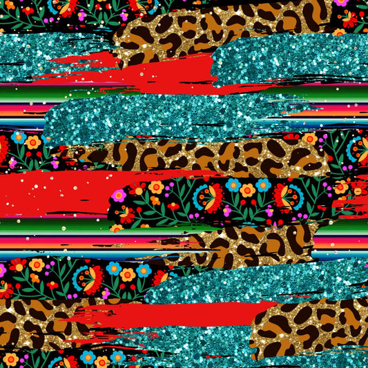 Dark Leopard & Serape Brush Strokes 12x12 Patterned Vinyl Sheet