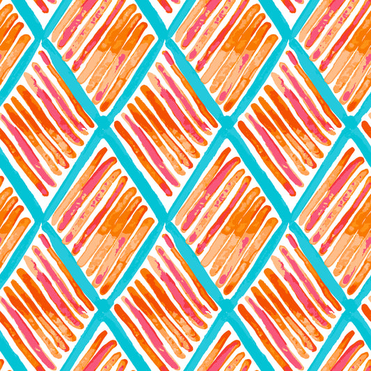 Abstract Orange Stripes in Blue Diamonds 12x12 Patterned Vinyl Sheet
