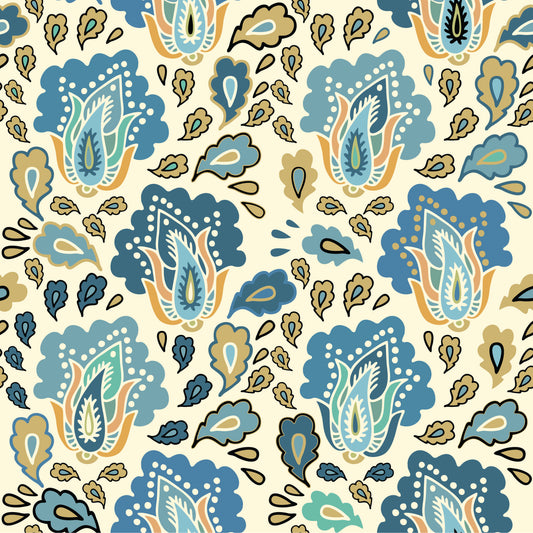 Blue & Tan Paisley 12x12 Patterned Vinyl Sheet