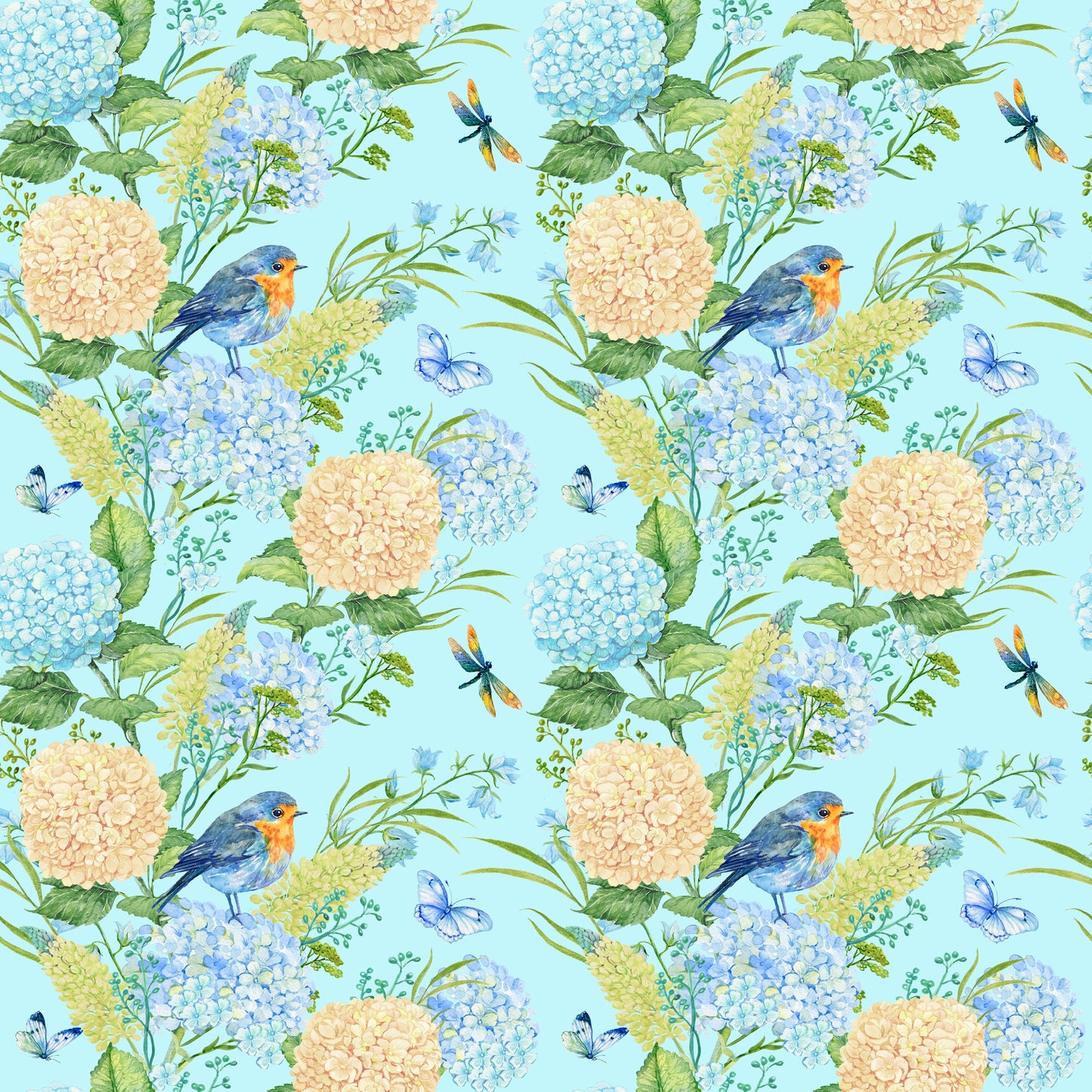 Blue Birds & Hydrangeas 12x12 Patterned Vinyl Sheet