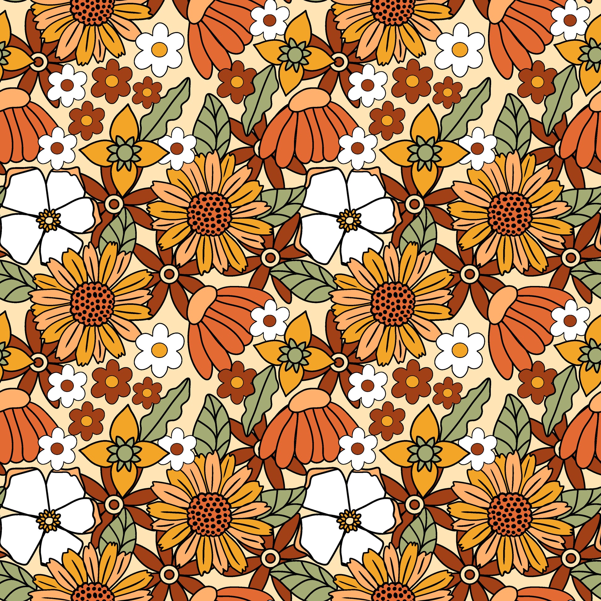 Boho Field of Flowers 12x12 Patterned Vinyl Sheet