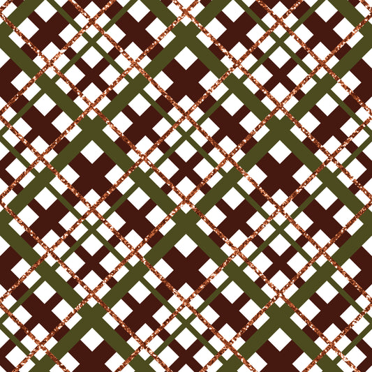 Brown, Green & Glitter Plaid 12x12 Patterned Vinyl Sheet