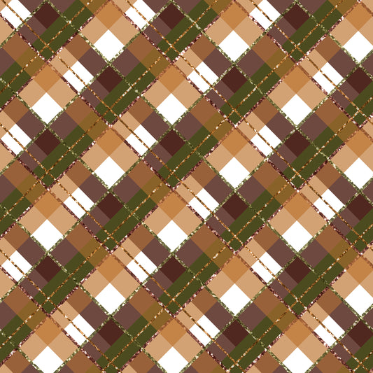 Brown, Green & Glitter Plaid V.2 12x12 Patterned Vinyl Sheet
